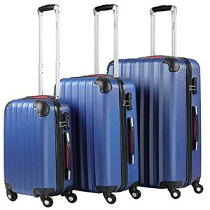 Monzana® 3tlg. Kofferset Baseline Hartschalen Koffer M-L-XL Gel-Griffe 4 Rollen Kantenschutz Schloss Standfüße Trolley Rollkoffer Reisekoffer blau