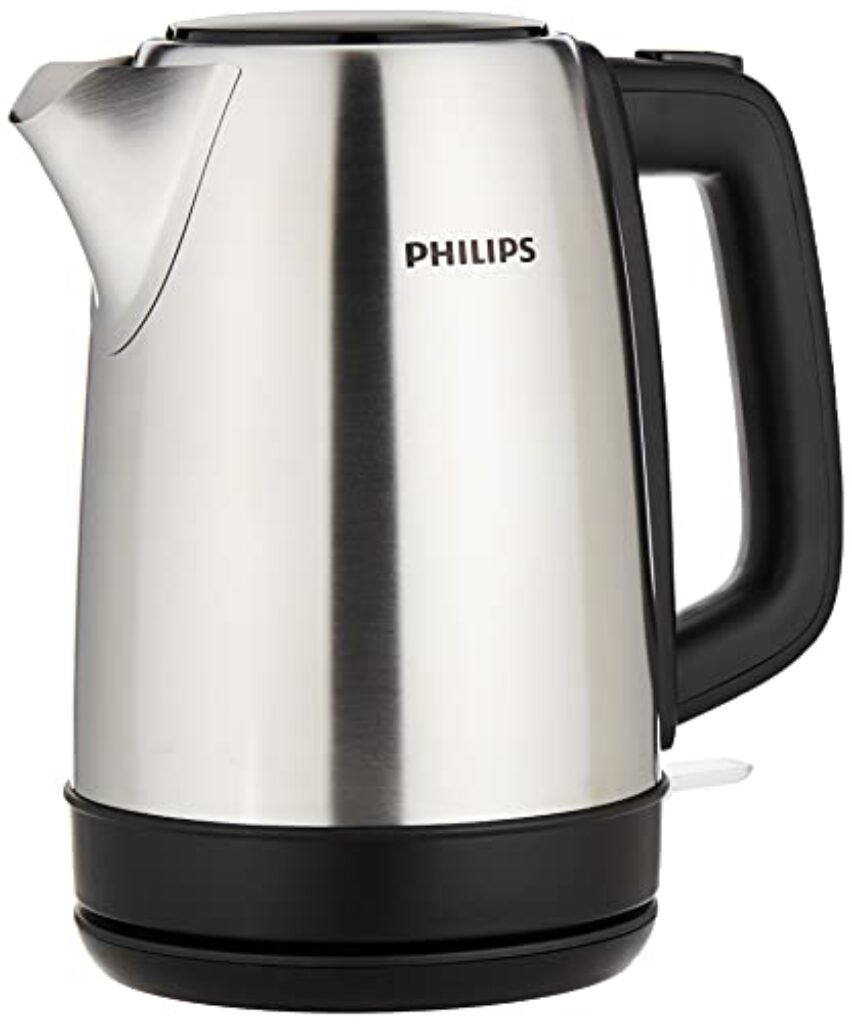 Philips Daily Collection Metall-Wasserkocher-Feder-Deckel, Leuchtanzeige, Fassungsvermögen mit Kontrollanzeige, Edelstahl, Pirouettenbasis, 2200 Watt (HD9350/90)