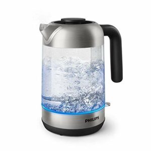 Philips Wasserkocher für Haushaltsgeräte - Fassungsvermögen 1,7 l mit Federdeckel und Kontrollleuchte, kabellos mit 360°-Pirouettenbasis, Glas, Drehfuß (HD9339/80)