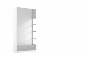 Rauch Möbel Alabama Schrank Kleiderschrank Drehtürenschrank Weiß mit Spiegel 2-türig inklusive Zubehörpaket Basic 1 Kleiderstange, 2 Einlegeböden BxHxT 91x229x54 cm