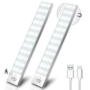 Schrankbeleuchtung LED mit Bewegungsmelder 2 Stück Schranklicht Schrankleuchte Led Leiste Batterie USB Wiederaufladbar Unterbauleuchte Küche für Kleiderschrank, Treppe, Kofferraum, RV