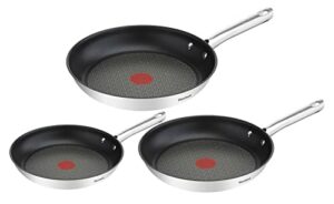 Tefal A704S3 Duetto 3-teiliges Bratpfannen-Set | 20,24 und 28 cm | integrierter Temperaturindikator | geeignet für alle Herdarten, auch für Induktionsherde | Edelstahl/Schwarz | 51,5 x 35,5 x 18 cm