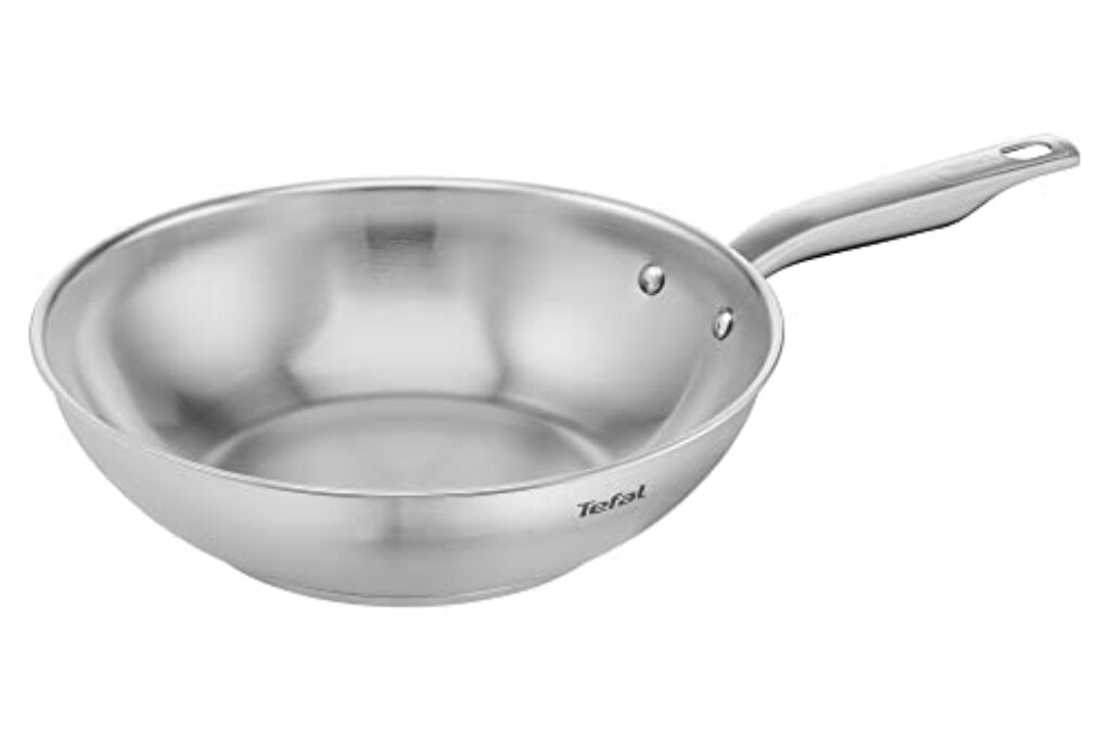 Tefal E49219 Virtuoso Wokpfanne 28 cm | hochwertiger Premium-Edelstahl | unversiegelt | gebürstetes Finish | induktionsgeeignet | Backofengeeignet bis zu 250°C | Edelstahl