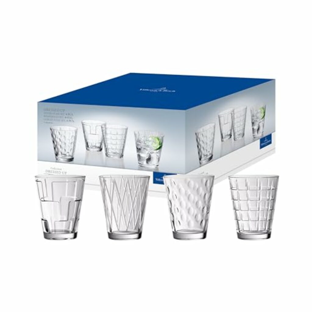 Villeroy & Boch – Dressed Up Wasserglas Set, besondere Trinkgläser, Gläser Wasser, Trinkglas Set, Saftgläser, 4 teilig, 310 ml, Kristallglas, spülmaschinenfest