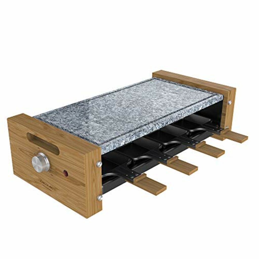 Cecotec Holz Raclette Käse & Grill 8200 Holz Schwarz. 1200 W, Grillfläche, 8 Einzelpfannen, Antihaftplatte, einstellbarer Thermostat, abnehmbares Design (Holz, AllStone)