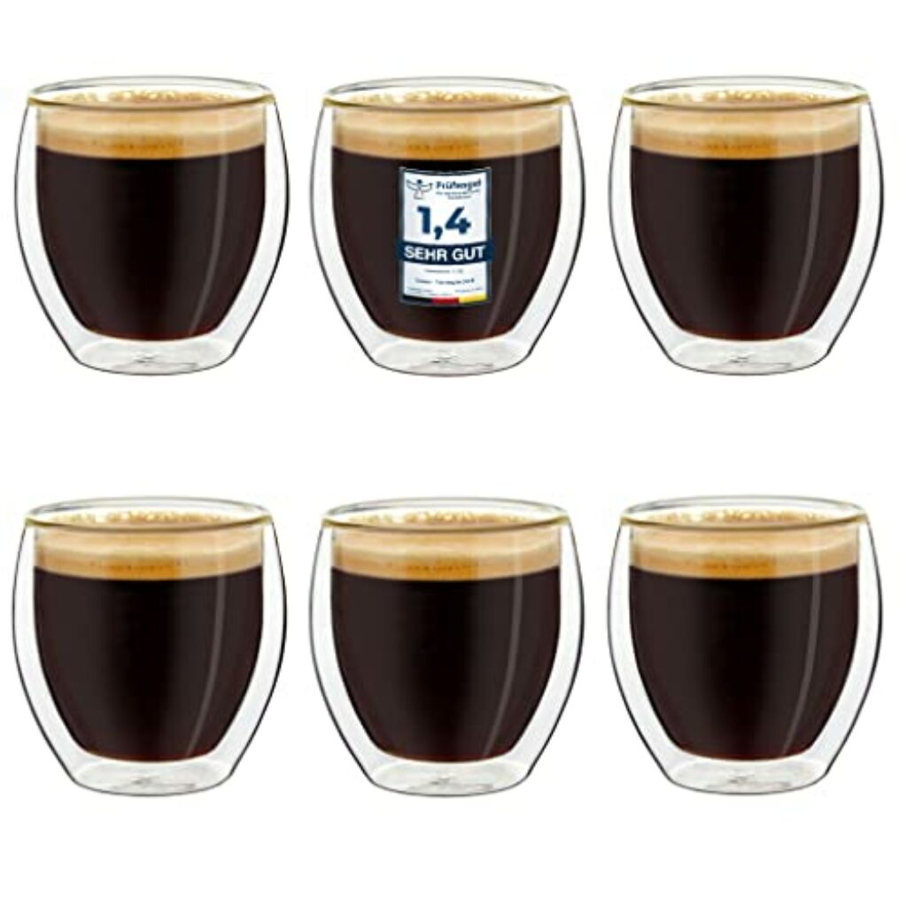 Creano doppelwandige Espresso-Gläser, 6er-Set 100ml, Mokkatassen, Thermo-Gläser mit Schwebe-Effekt