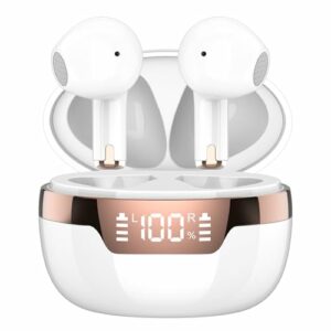 DUSONLAP Bluetooth Kopfhörer, Mini Kopfhörer Kabellos Bluetooth 5.3 mit HD Mikrofon, 47Std Premium-Tiefbass Wireless Kopfhörer mit Dual LED Anzeige, Leichtes Design, IP7 wasserdichte Ohrhörer Weiß