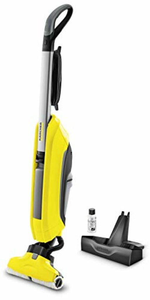 Kärcher Hartbodenreiniger FC 5 – elektrischer Bodenreiniger für 60 qm – müheloses Reinigen in einem Arbeitsgang inkl. Universalwalzenpaar und 30 ml Reinigungsmittel RM 536, 1 Stück (1er Pack), Gelb