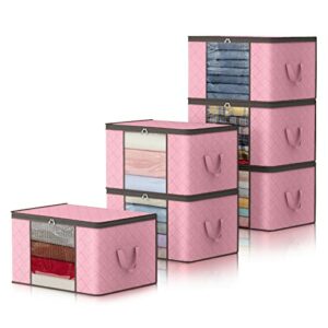 Lifewit 6 Stück 90L Aufbewahrungstasche, Aufbewahrungsbox mit Deckel, Groß Kleideraufbewahrung Umzugskartons, Faltbare Aufbewahrung Boxen für Bettdecken Decken Kleidung Unterbett Kleiderschrank, Rosa