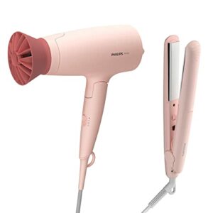 Philips 3000 Series Haarstyling-Set BHP398/00 1.600 W, ThermoProtect Aufsatz, keratinbeschichtete Platten, Peach