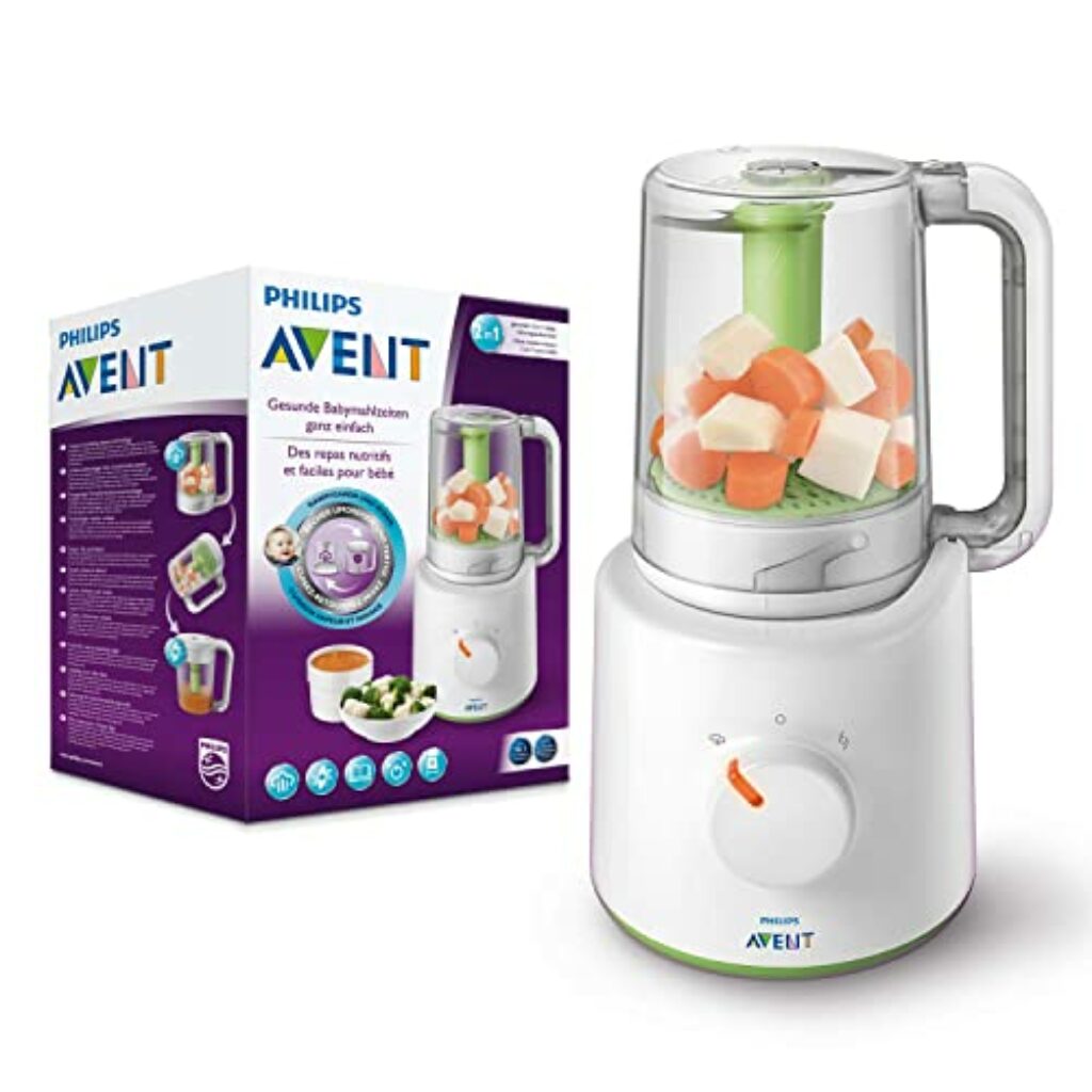 Philips Avent 2-in-1 Babynahrungszubereiter, Dampfgarer, Dampfgaren und Mixen, 800 ml Kapazität, inklusive Rezeptbuch, weiß (Modell SCF870/20)