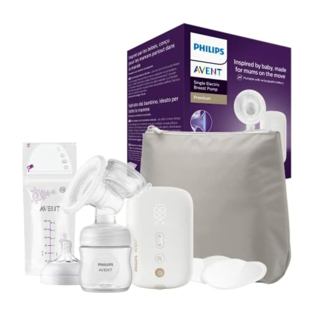 Philips Avent Elektrische Milchpumpe – Milchpumpe mit 5 Milchbeuteln für die Aufbewahrung von Muttermilch und einer Reisetasche (Modell SCF396/31) Transparent