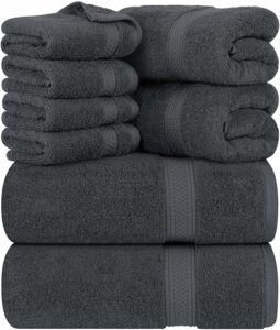 Utopia Towels - 8 teilig Handtücher Set aus Baumwolle mit Aufhänger - 2 Badetuch, 2 Handtücher und 4 Washclappen - (Grau)