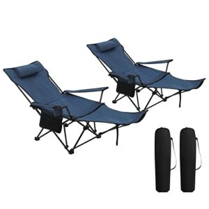 WOLTU 2er Set Campingstuhl klappbarer, Klappstuhl Liegestuhl für Outdoor, Angelstuhl Sonnenstuhl ultraleichter mit Armlehnen und Getränkehalter Blau CPS8148bl-2