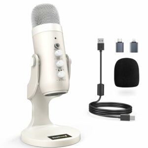 zealsound USB Mikrofon, k66 perlweiß Kondensator Mikrofon für PC Handy, PS4 PS5, Microphone PC USB C für Gaming, Podcast, Aufnahmen, Streaming, mit Stumm/Gain/Echo,Kompatibel mit Mac, Winows