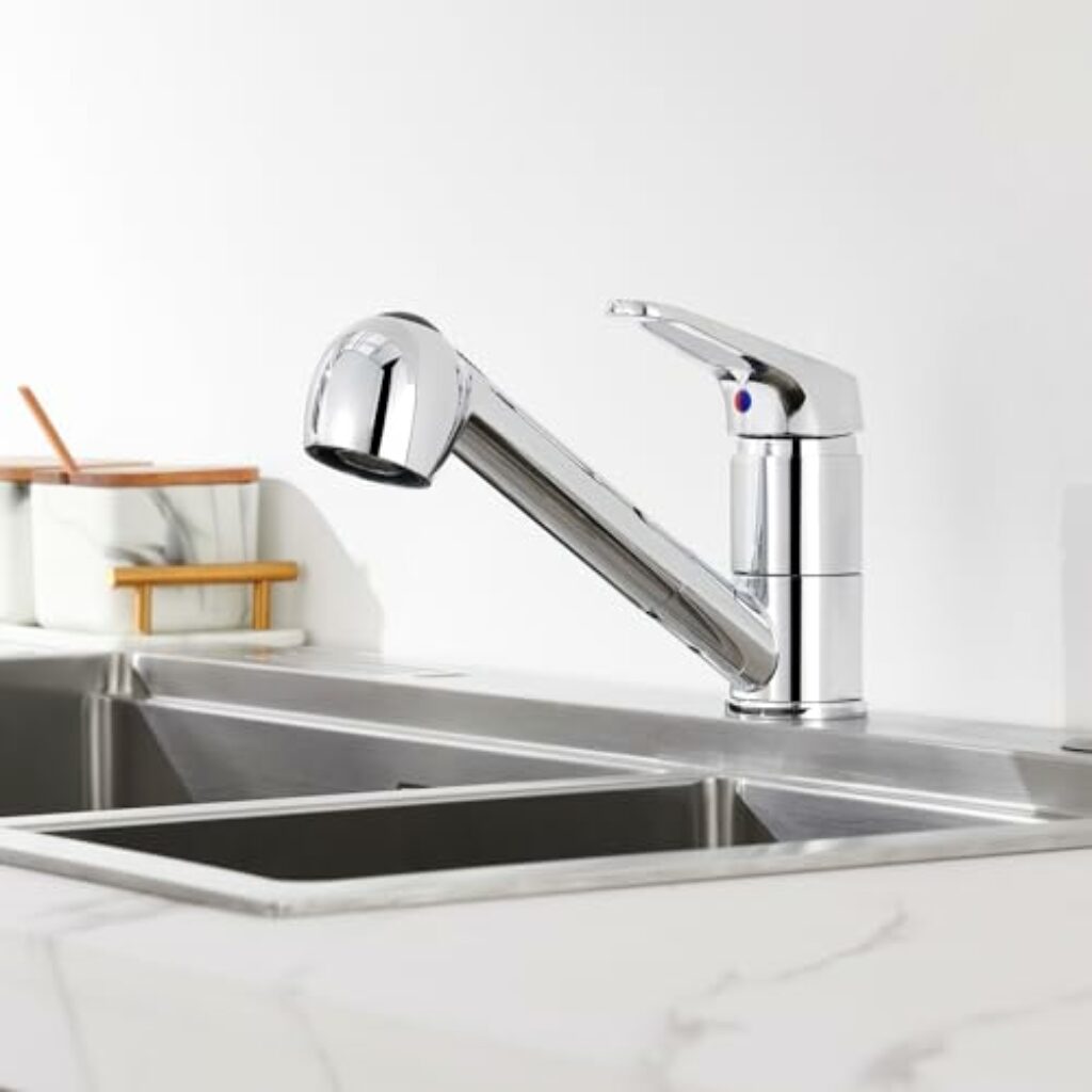 Auralum Einhebel Küchenarmatur mit 2 Strahlarten Geschirrbrause Wasserhahn Küche ausziehbar Spültischarmatur Armatur mit 360° schwenkbar Chrom Einhandmischer Mischbatterie für Küche