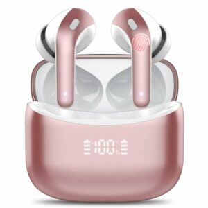 Bluetooth Kopfhörer, In Ear Kopfhörer Kabellos Bluetooth 5.3, 2024 Letzte Kabellose Kopfhörer Noise Cancelling Earbuds mit 4 ENC Mic, LED-Anzeige, 52H Tiefer Bass, IP7 Wasserdichte Ohrhörer, Rosé