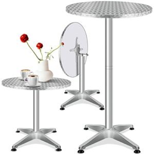 KESSER® 2in1 Stehtisch klappbar Bistrotisch 1er Set | Aluminium Edelstahlplatte | höhenverstellbar 70cm / 115cm | Partytisch Tisch Ø 60cm | In- & Outdoor | Empfangstisch | Klapptisch Silber