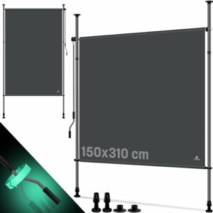 KESSER® Klemmmarkise Senkrechtmarkise außen 150x310cm Ausziehbar & Blickdicht | Vertikalmarkise mit Handkurbel ohne Bohren | Balkon-Sichtschutz & Windschutz für Garten & Terrasse Wasserfest Anthrazit