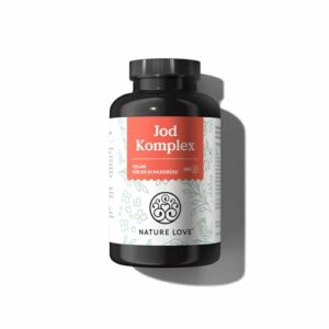 NATURE LOVE® Jod Komplex für die Schilddrüse - 180 Kapseln - mit Jod, Selen, L-Tyrosin, Vitamin B & D - natürliches Jod aus Braunalgen (Kelp) - 6 Monate Reichweite - hochdosiert, vegan & laborgeprüft