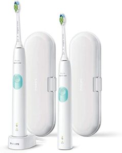 Philips Sonicare ProtectiveClean 4300 elektrische Zahnbürste HX6807/35 Doppelpack - 2 Schallzahnbürsten, Andruckkontrolle, Reiseetuis - Weiß