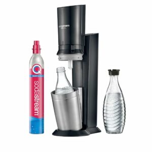SodaStream Crystal 3.0 Wassersprudler mit 1x Quick-Connect CO2-Zylinder und 2X Glaskaraffen, Silber, Schwarz, Titan, 45 cm