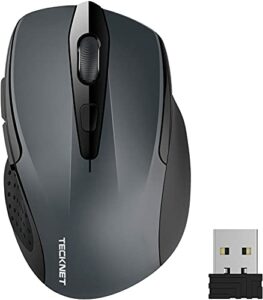 TECKNET Kabellose Maus, Pro 2.4G 2600 DPI Wireless, 6 Tasten mit Nano Empfänger, 24 Monate Batterielaufzeit, 5 Einstellbare DPI-Pegel für PC Laptop iMac MacBook Microsoft Pro, Office Home, Grau