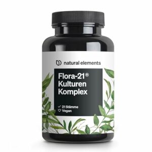 Flora 21® Kulturen Komplex – 21 Bakterienstämme + Bio Inulin – 180 magensaftresistente Kapseln – Laborgeprüft, vegan, hochdosiert und in Deutschland produziert