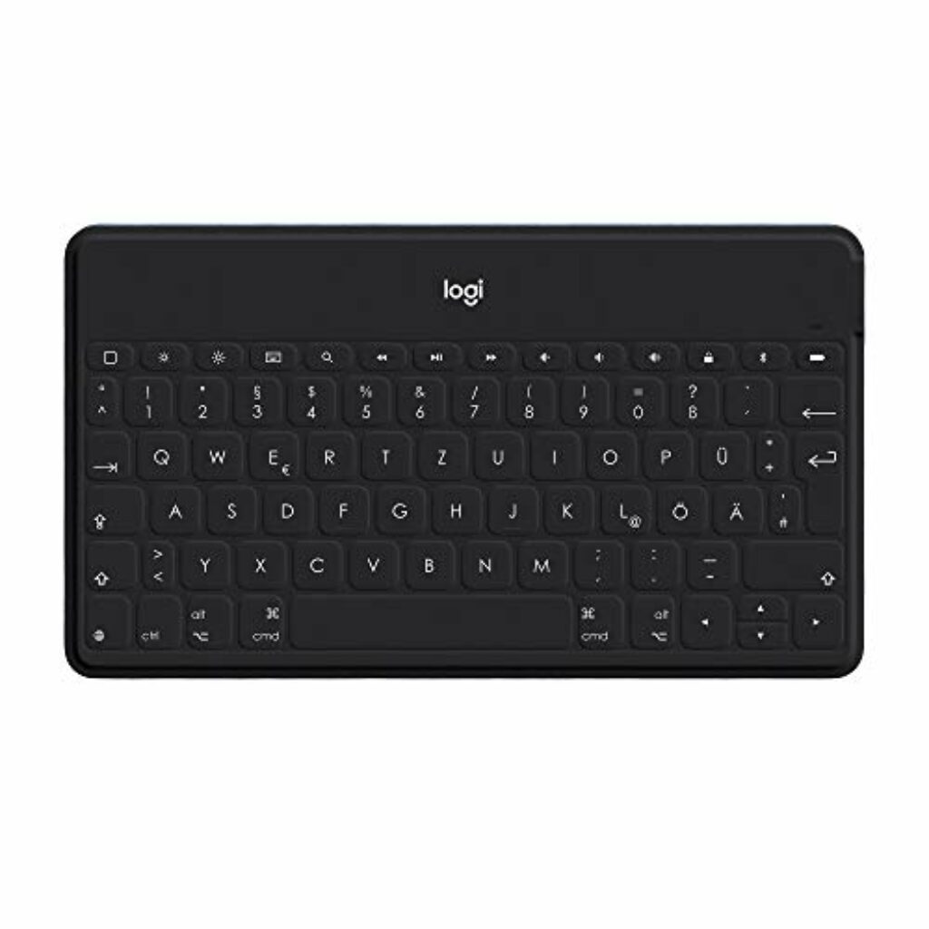 Logitech Keys-to-Go Kabellose Tablet-Tastatur, Bluetooth, iOS-Sondertasten, Ultraleicht & Geräuschlos, 3-Monate Akkulaufzeit, Fürs Tablet und Smartphone, Deutsches QWERTZ-Layout - Schwarz