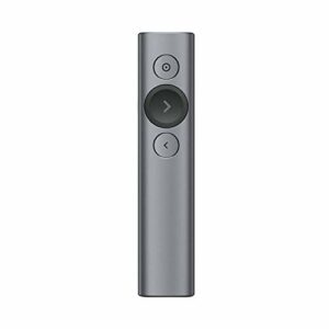 Logitech Spotlight Presenter, Bluetooth und 2.4 GHz Verbindung via USB-Empfänger, Digitaler Laserpointer, 30m Reichweite, Timer, Vibrationsalarm, PC/Mac/Android/iOS - Slate/Grau