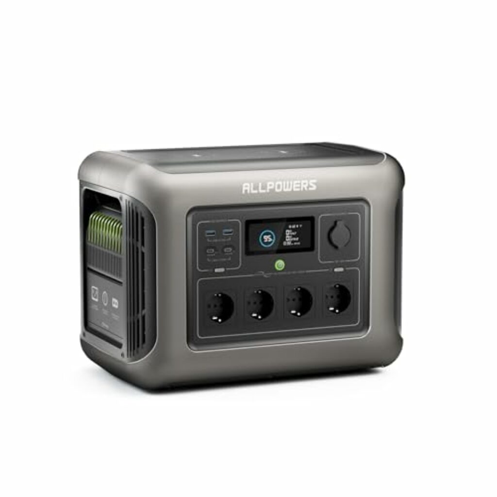 ALLPOWERS R1500 Tragbare Powerstation, 1152Wh LiFePO4 Batterie mit 1800W (3000W Spitze) AC Ausgang Solargenerator, 43dB Leise Betrieb Mobile Notstromversorgung für Garten Party Reise Camping Wohnmobil