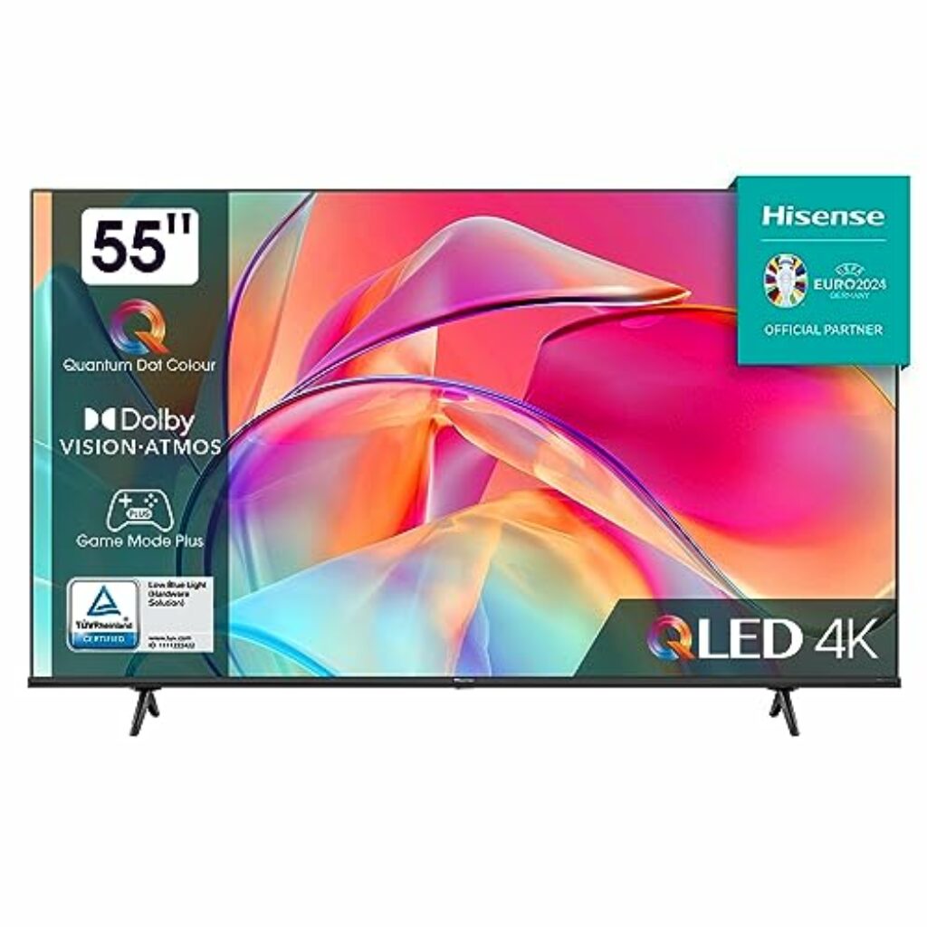 Hisense 55E7KQ QLED Smart TV 139 cm (55 Zoll), 4K, HDR10, HDR10+ decoding, HLG, Dolby Vision, DTS Virtual, 60Hz Panel, Bluetooth, Alexa Built-in, VIDAA Voice, schwarz