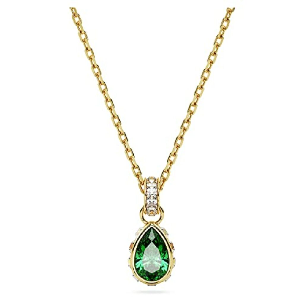 Swarovski Stilla Halskette, Grüne und Vergoldete Damenhalskette mit Strahlendem Anhänger