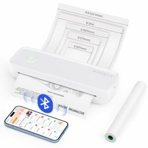 MUNBYN Mobiler Drucker Bluetooth Thermodrucker A4 203DPI Inkless Printer Kompatibel mit Android & iOS für Handy & Laptop, Unterstützt 210x297mm A4 Thermopapier, ITP04 Weiß