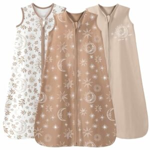 Unnivoll 3er Pack Baby Schlafsack Sommer 0.5 Tog 100% Baumwolle Sommerschlafsack Babyschlafsack 12-18 monate 84 cm für Jungen Mädchen Kinder Beige Kaffee Helios