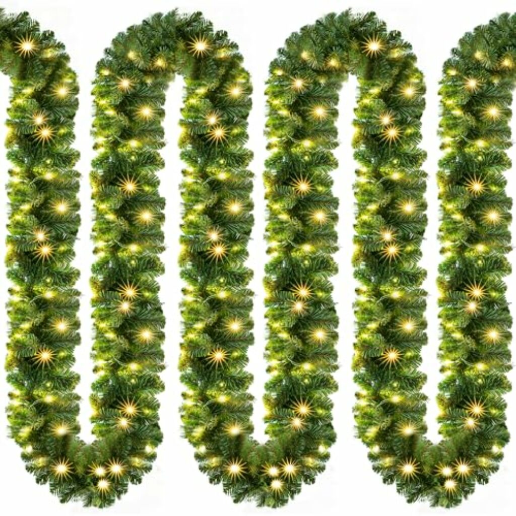 CASARIA® Weihnachtsgirlande mit Beleuchtung 5m 100 LEDs Beleuchtet Innen Außen Grün Weihnachtsdeko Weihnachten Deko Girlande Tannengirlande Warmweiß