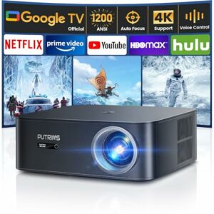 Beamer 4K【1200 ANSI/Google TV】 Netflix Official, Autofokus Trapezkorrektur Smart Beamer WiFi6 Bluetooth, Sprachsteuerung LED Beamer Tageslicht 1080P Full HD 300" für Heimkino/Outdoor Handy Projektor