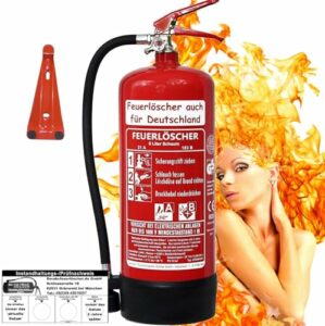 Brandengel® Feuerlöscher 6L Schaum Brandklasse AB DIN EN 3 + GS, (Mit Prüfnachweis u. Jahresmarke) Manometer, Wandhalter, Messingarmatur Sicherheitsventil, Standfuß, Schaumlöscher Haushalt Büro