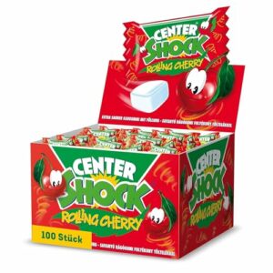 Center Shock Rolling Cherry, Box mit 100 Kaugummis, extra-sauer mit Kirsch-Geschmack, ideal für Geburtstag, Pinata, Candy-Bar & Weihnachten, 400g