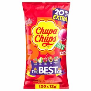 Chupa Chups Best of Lutscher-Beutel, Beutel enthält 120 Lollis in 6 Geschmacksrichtungen Cola, Erdbeere, Kirsch, Apfel, Himbeere-Vanille, ideal für Geburtstag & Weihnachten, 120 x 12g
