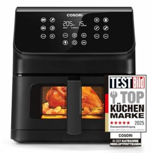 COSORI Heißluftfritteuse Airfryer, 12-in-1 Air Fryer XXL 6,2L, Heissluftfritteuse mit Sichtfenster & Shake-Reminder, 80 Rezepte, 55 Prozent energiesparend, spülmaschinenfeste Körbe