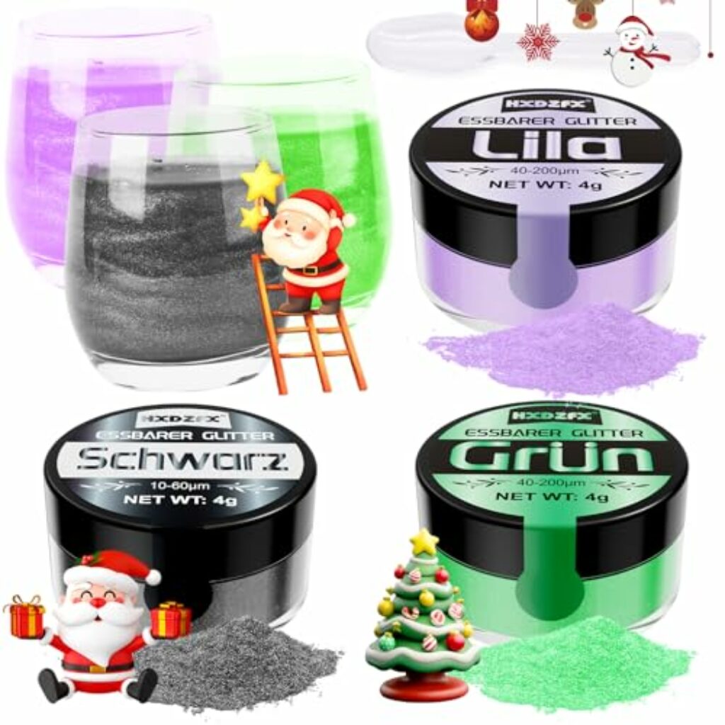 Essbarer Glitzer für Getränke - 3 Farben Lebensmittelfarbe Pulver, Geschmacksneutrales Glitzerpulver für Schokolade, Glitzerpuder für Cocktail Drinks, Fondant, Drinks, Flüssigkeiten - 4g