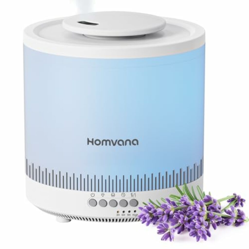 Homvana Luftbefeuchter Schlafzimmer, 1,8 L Top-Fill Kühlnebel Klein Luftbefeuchter für Baby Kinderzimmer, Pflanzen und Kinderheime, 3-in-1 Diffusor, Air Humidifier for Bedroom, Baby, Growbox, Pflanzen