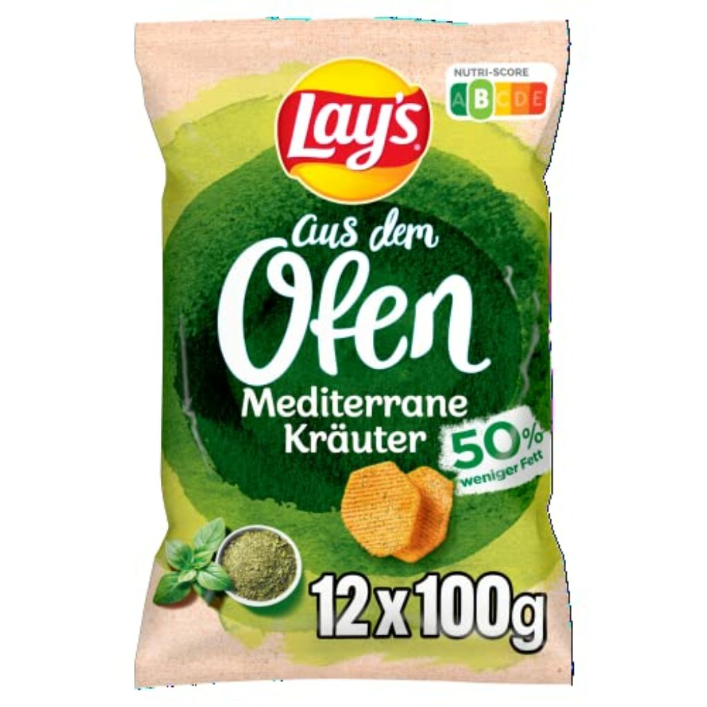 Lay's aus dem Ofen mediterrane Kräuter – Knusprig gewürzte Kartoffelchips aus dem Ofen für eine gelungene Party mit Nutri-Score [B]-(12 x 100g)