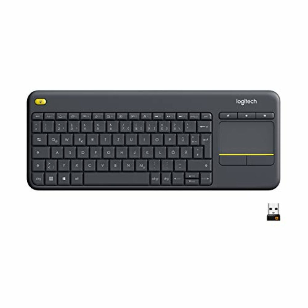 Logitech K400 Plus Kabellose Touch-TV-Tastatur mit integriertem Touchpad, HTPC-Tastatur für mit dem Fernseher verbundene PCs, Windows, Android, Chrome OS, Laptop, Deutsches QWERTZ-Layout - Schwarz