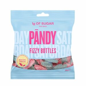 PANDY FIZZY BOTTLES – Low carb süßigkeiten - Gesunde Süßigkeiten Fruchtgummis – Geschmack von säuerlich-erfrischendem Kaugummi, nur 1 g Zucker und 85 Kalorien, 14 × 50 g