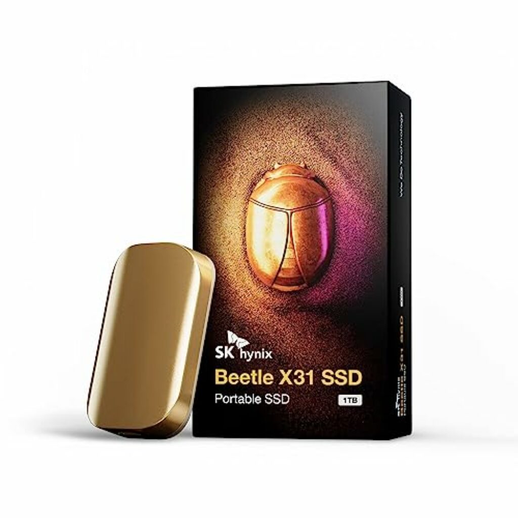SK Hynix Beetle X31 1TB Extern SSD USB C 3.2 Gen2 mit DRAM | bis zu 1050 MB/s | Portable Externe Festplatte kompatibel mit Windows PC, Mac, Tablet, Android Smartphone, Spielkonsolen (Champagne Gold)