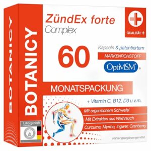 ZÜNDEX FORTE COMPLEX - 60 MSM Kapseln Hochdosiert - OptiMSM, Boswellia Serrata Weihrauch, Curcuma, Myrrhe, Ingwer, Cranberry, Vitamine, Spurenelemente