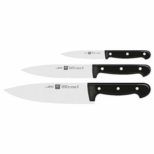 ZWILLING Twin Chef Messer-Set, 3-teilig (Spick-/Garniermesser 10 cm, Kochmesser 20 cm, Fleischmesser 16 cm), Rostfreier Spezialstahl/Kunststoff-Griff im Nietendesign, Schwarz