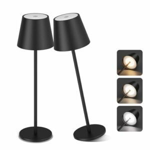 Aipsun 2 PCS Dimmbare LED akku Tischleuchte, 6000mAh, Tischlampe Kabellos, Warmweiß(2700k-6000k), IP54, Outdoor Tischlampe für Restaurant, Schlafzimmer, Bar(schwarz)